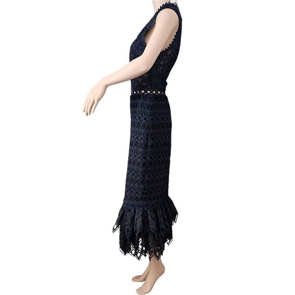 Jonathan Simkhai Sheer Lace Dress Sz 2 Midi NEW Lattice Embroidered Trumpet - Picture 8 of 16